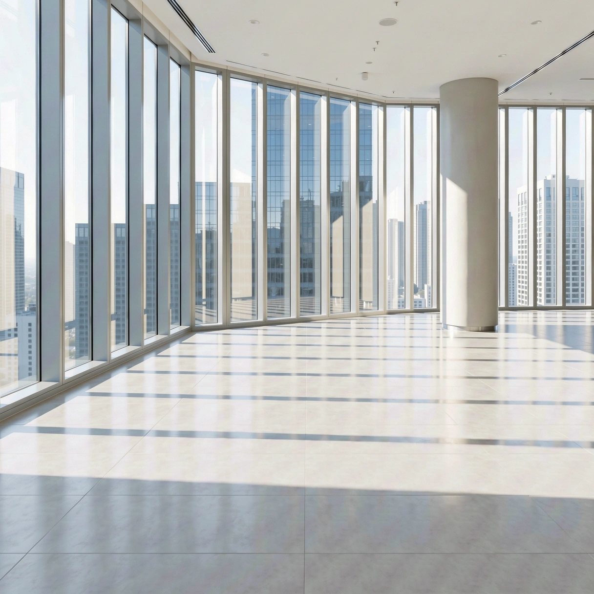 Escritório corporativo vazio representando risco de vacância